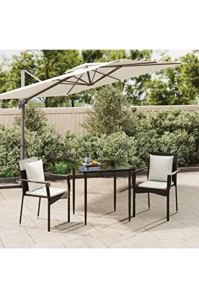 Concept Set mobilier de grădină cu perne, 3 piese, negru, poliratan