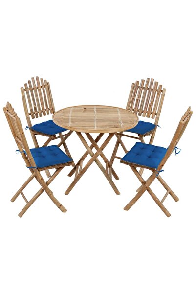 vidaxl 5-piece Bamboo folding outdoor furniture set with cushions