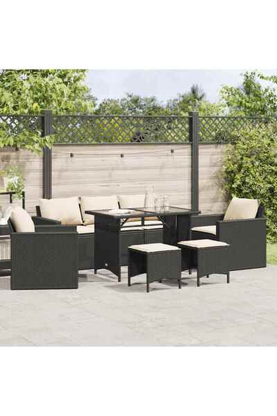 vidaxl Garden furniture set with cushions, 6 pieces, black, polyrattan