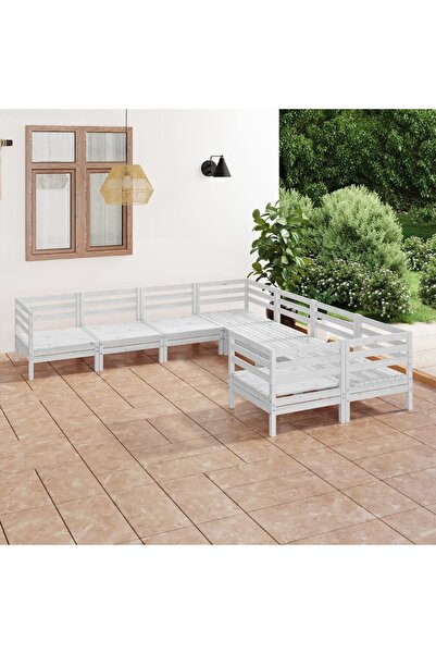 vidaxl Set mobilier de gradina, 8 piese, alb, lemn masiv de pin