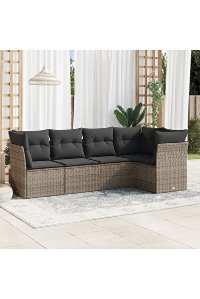 vidaxl Set canapea de gradina cu perne, 5 piese, gri, poliratan