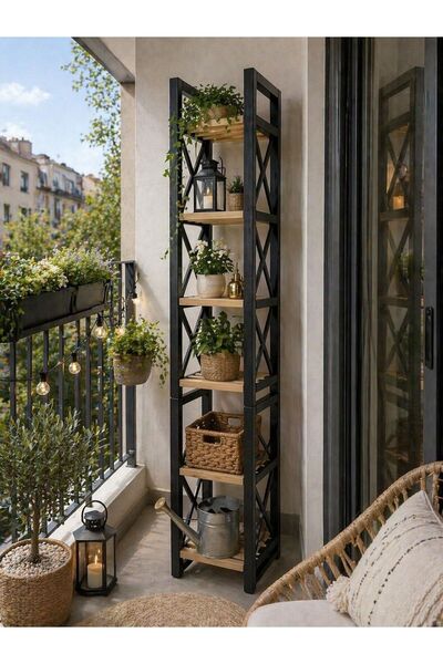 CasaNovi DARROW DEKORATİF 8 KATLI AHŞAP RAFLI BALKON DÜZENLEYİCİ