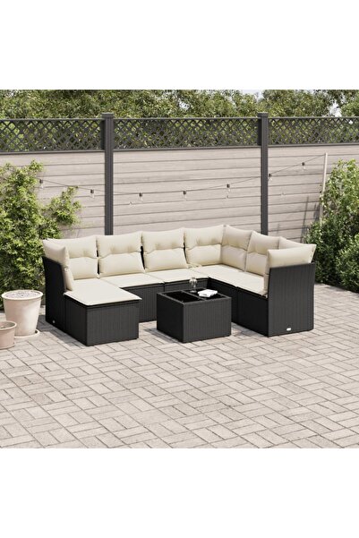 vidaxl Set mobilier de gradina cu perne, 8 piese, negru, poliratan