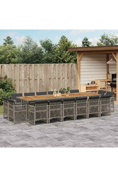 vidaxl Garden furniture set with cushions, 17 pieces, grey, polyrattan