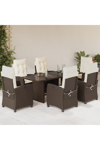 vidaxl Garden furniture set with cushions, 7 pieces, brown, polyrattan