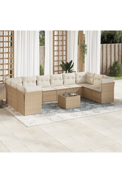 vidaxl Set canapele de gradina cu perne, 11 piese, bej, poliratan