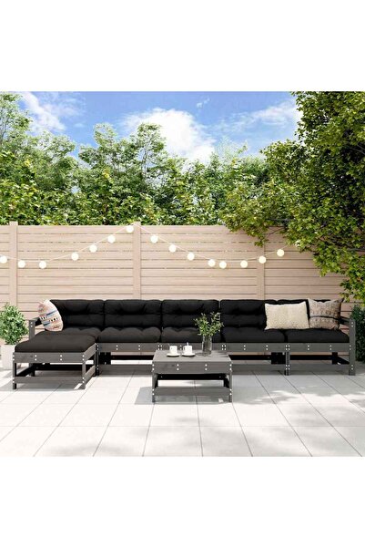 vidaxl Set mobilier de gradina cu perne, 7 piese, gri, lemn masiv