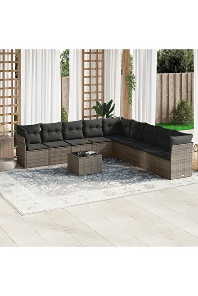 vidaxl Garden furniture set with cushions, 10 pieces, grey, polyrattan