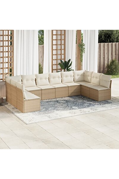 vidaxl Set canapele de gradina cu perne, 10 piese, bej, poliratan