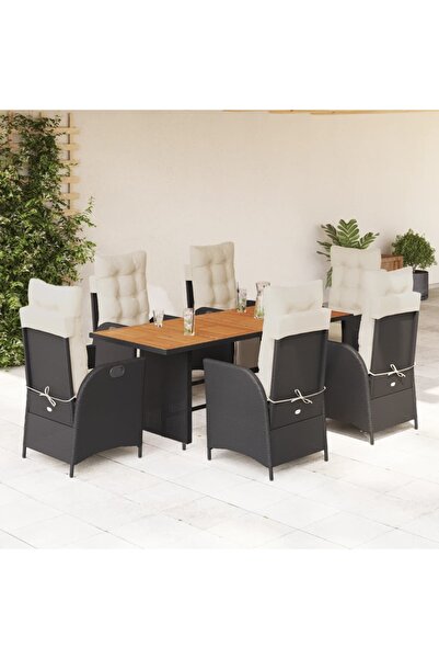 vidaxl Set mobilier de gradina cu perne, 7 piese, negru, poliratan