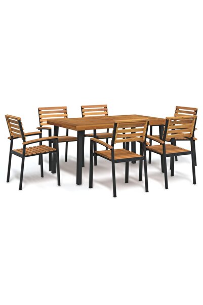 vidaxl Set mobilier de gradina, 7 piese, lemn masiv de acacia È™i metal