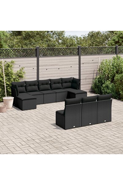 vidaxl Set canapele de gradina cu perne, 10 piese, negru, poliratan