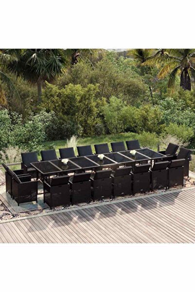 vidaxl Garden furniture set with cushions, 19 pieces, black, polyrattan
