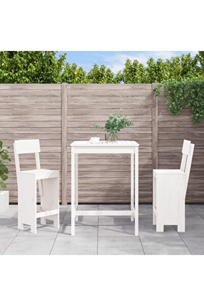 vidaxl Garden bar set, 3 pieces, white, solid pine wood