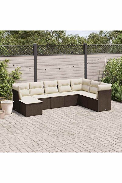 vidaxl Set canapele de gradina cu perne, 8 piese, maro, poliratan