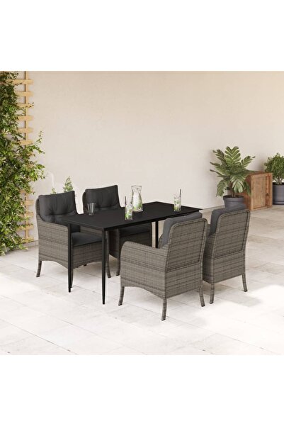 vidaxl Garden furniture set with cushions, 5 pieces, grey, polyrattan