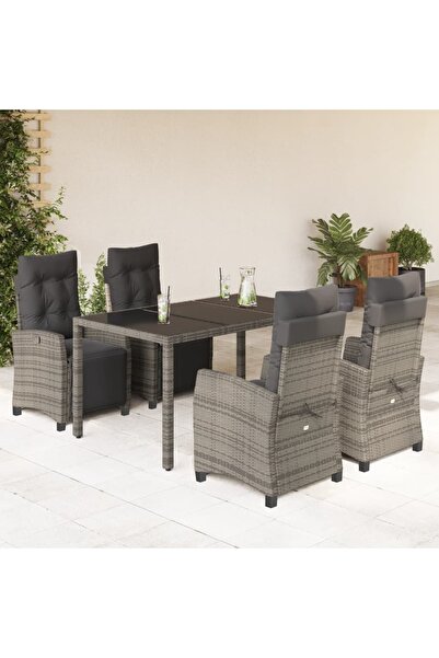 vidaxl Garden furniture set with cushions, 5 pieces, grey, polyrattan