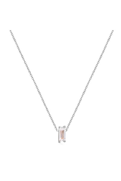Emiliano Jewellery Zirkon Taşlı Gümüş Rengi Kaplamalı Kare Tektaş Gümüş Kolye