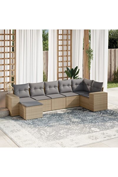 vidaxl Garden sofa set, 7 pieces, with cushions, beige, polyrattan