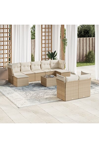 vidaxl Set canapele de gradina cu perne, 10 piese, bej, poliratan