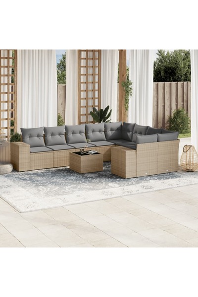 vidaxl Set canapele de gradina cu perne, 10 piese, bej, poliratan