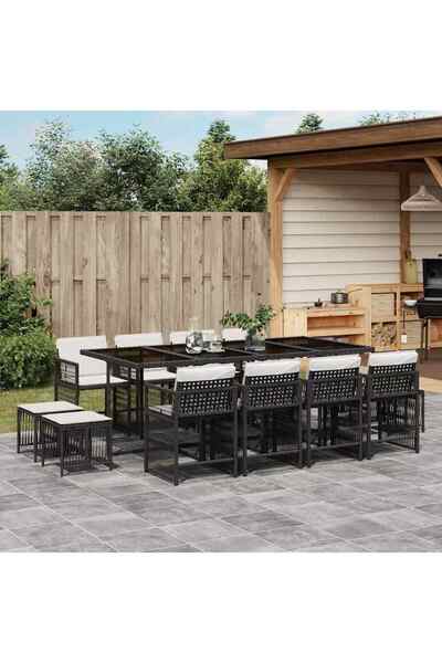 vidaxl Set mobilier de gradina cu perne, 13 piese, negru, poliratan