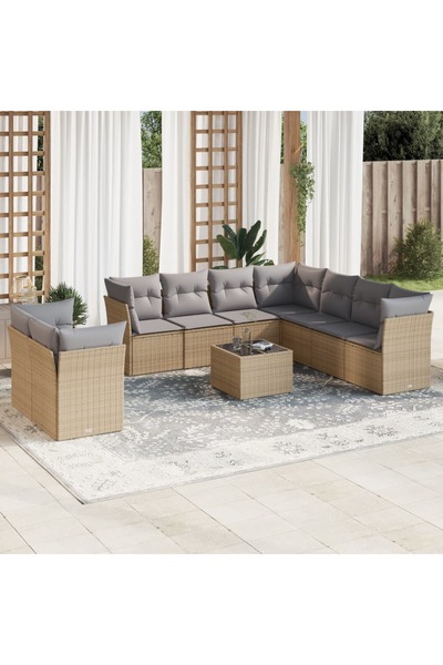 vidaxl Set canapele de gradina cu perne, 10 piese, bej, poliratan