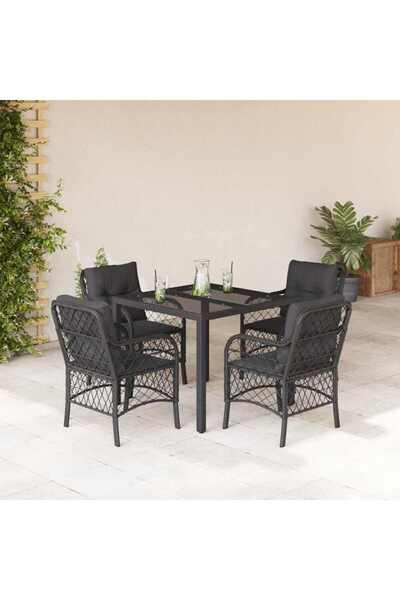 vidaxl Garden furniture set with cushions, 5 pieces, black, polyrattan
