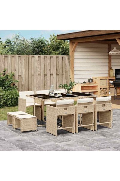 vidaxl Set mobilier de gradina cu perne, 11 piese, bej, poliratan