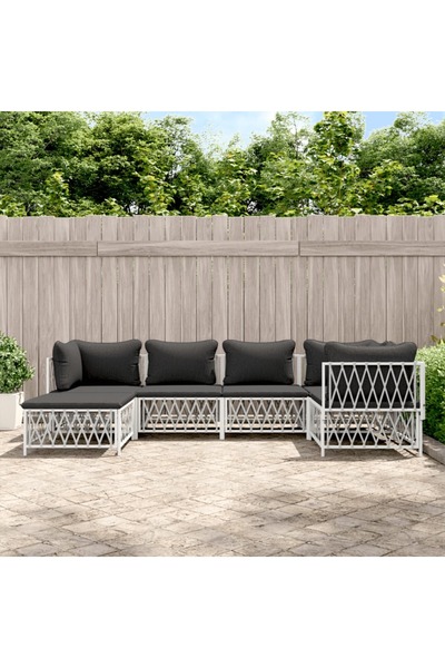 vidaxl Set mobilier de gradina, 6 piese, cu perne, alb, otel