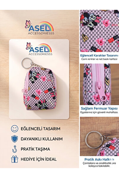 Aselaksesuarr Sevimli Fare Figürlü Kancalı Mini Kız Çocuk Cüzdanı ve Çanta Ak...