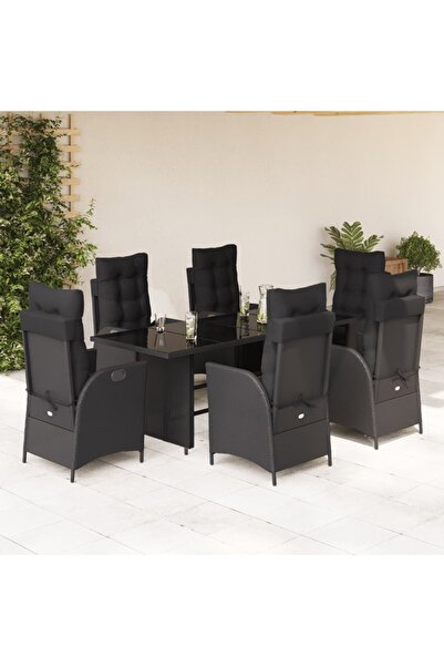 vidaxl Set mobilier de gradina cu perne, 7 piese, negru, poliratan