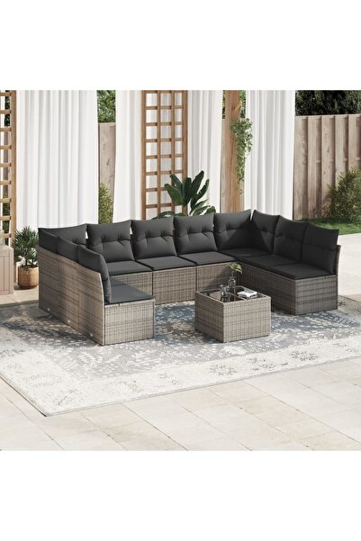 vidaxl Garden furniture set with cushions, 10 pieces, grey, polyrattan