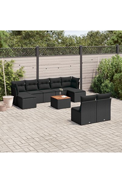 vidaxl Set canapele de gradina cu perne, 10 piese, negru, poliratan