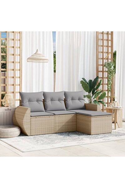 vidaxl Garden sofa set, 4 pieces, with cushions, beige, polyrattan