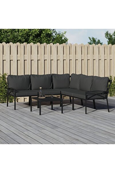 vidaxl Set mobilier de gradina cu perne gri, 6 piese, otel