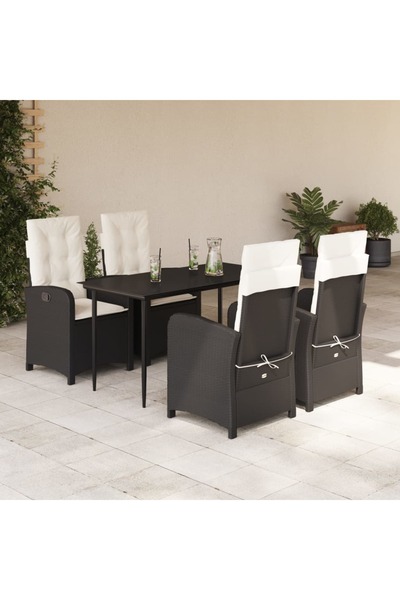 vidaxl Garden furniture set with cushions, 5 pieces, black, polyrattan