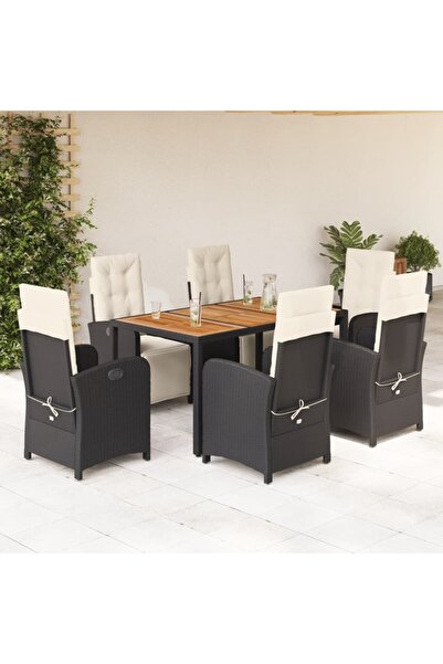 vidaxl Set mobilier de gradina cu perne, 7 piese, negru, poliratan