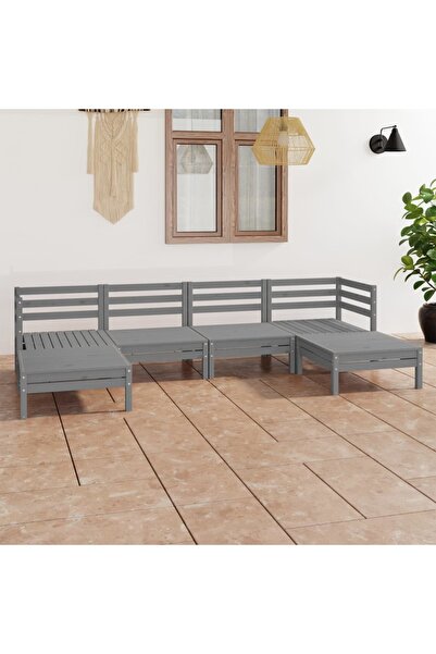 vidaxl Set mobilier de gradina, 6 piese, gri, lemn masiv de pin