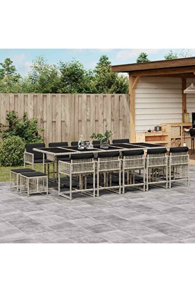vidaxl Set mobilier de gradina cu perne 15 piese gri deschis poliratan