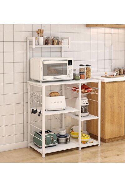GoldenLike 4-Tier Coffee Corner Coffee Cabinet Kitchen Storage Shelf Microwav...