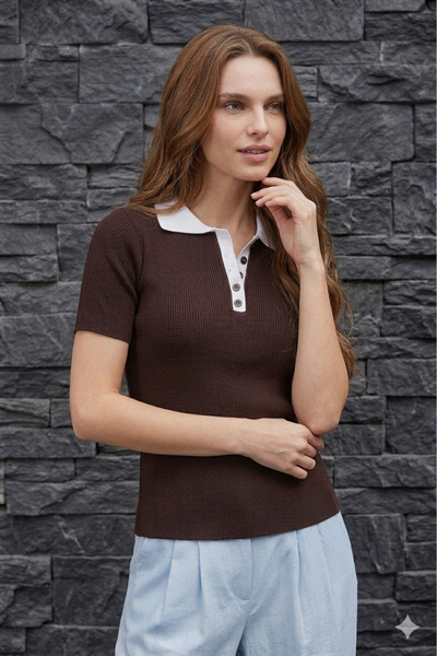 BW Bravely Wear Tricou de damă, slim fit, cu mânecă scurtă, cu aspect ribbit ...