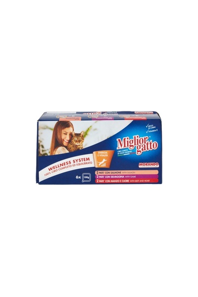 MORANDO موراندو جاتو طعام رطب للقطط باتيه نكهات اللحوم المتنوعة 6*100g