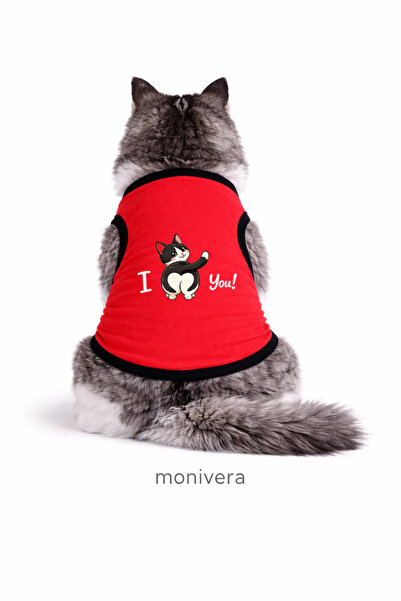 Modetra الموسم الجديد: ملابس القطط المطبوعة باللون الأحمر من I Love Cat - قمي...