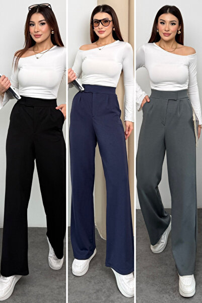 mmetalic Pantaloni Palazzo din Lycra cu talie înaltă pentru femei, cu închide...
