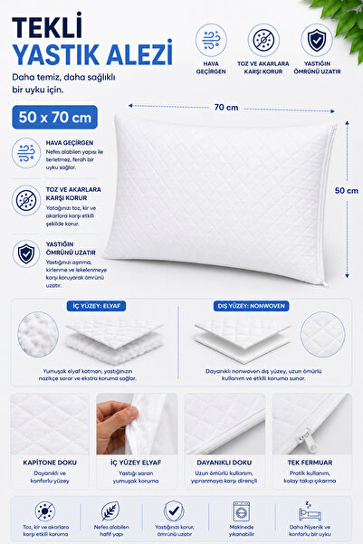 Valoroso Tekstil Yastık Alezi 50x70 cm Fermuarlı Kapitoneli Yastık Koruyucu H...