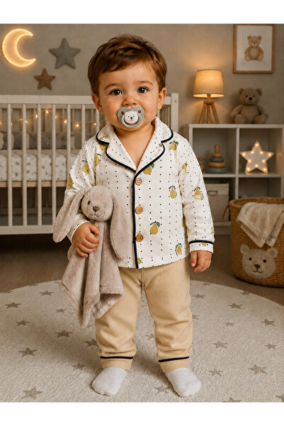MBK GARDEN Baby Boy Waffle Fabric Pajama Set Buttoned Long Sleeve Soft Textur...