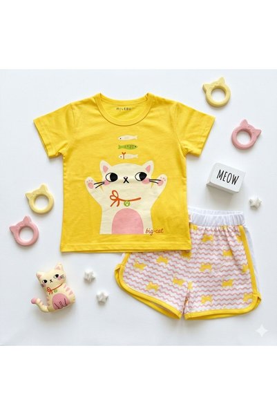 Victorino Pijama maneca scurta - pisica galbena