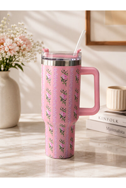 İnterlife Hot and Cold Insulated Thermos Cup Flower Pattern Steel Thermos wit...