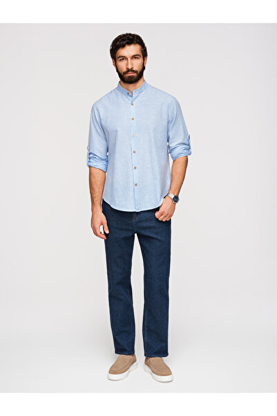 OMBRE Men's Regular Fit Shirt with High Collar OM-SHCS-0189 Blue